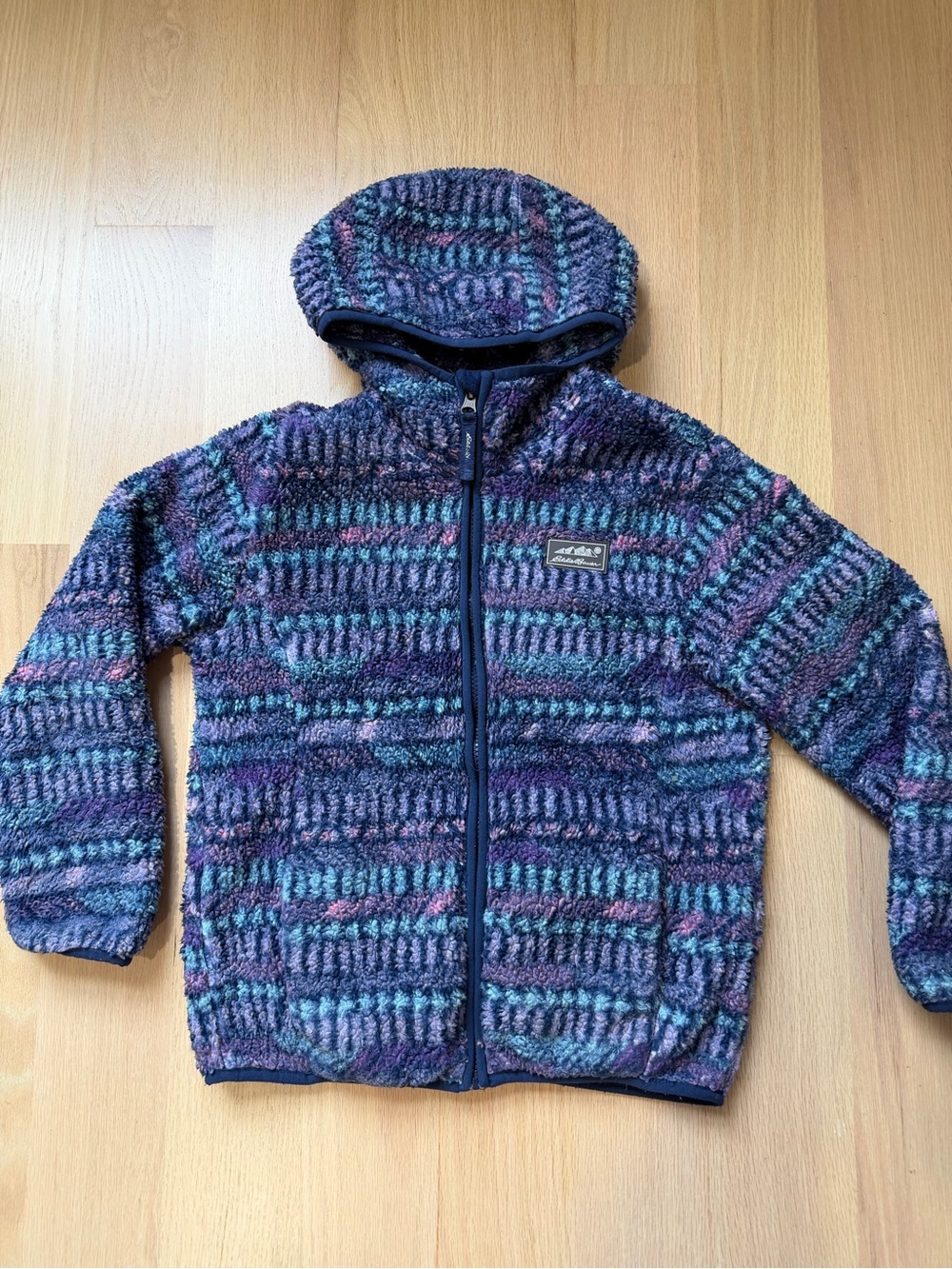 Eddie Bauer Kids M 10/12 Multicolor Hooded Sherpa Fleece Zip Jacket.